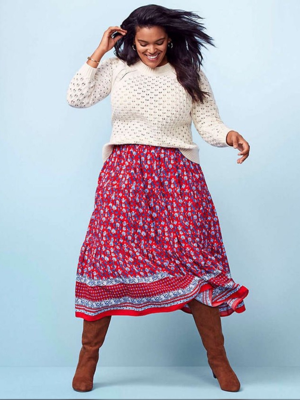 Loft cottage core Floral Red Midi Skirt size large